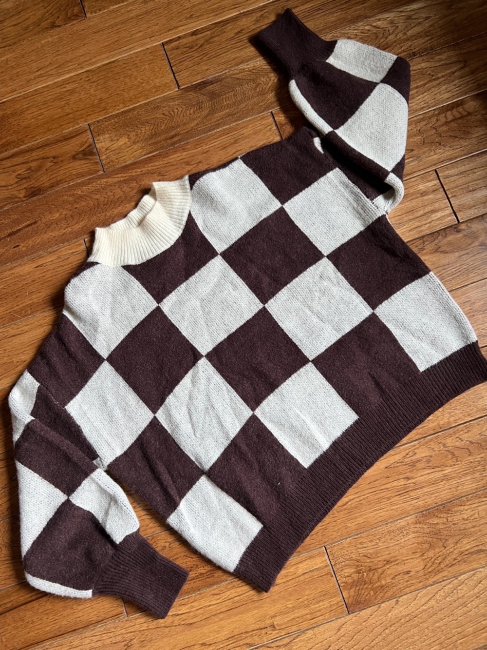 Men's Checkerboard Crewneck Sweater - Brown & Cream